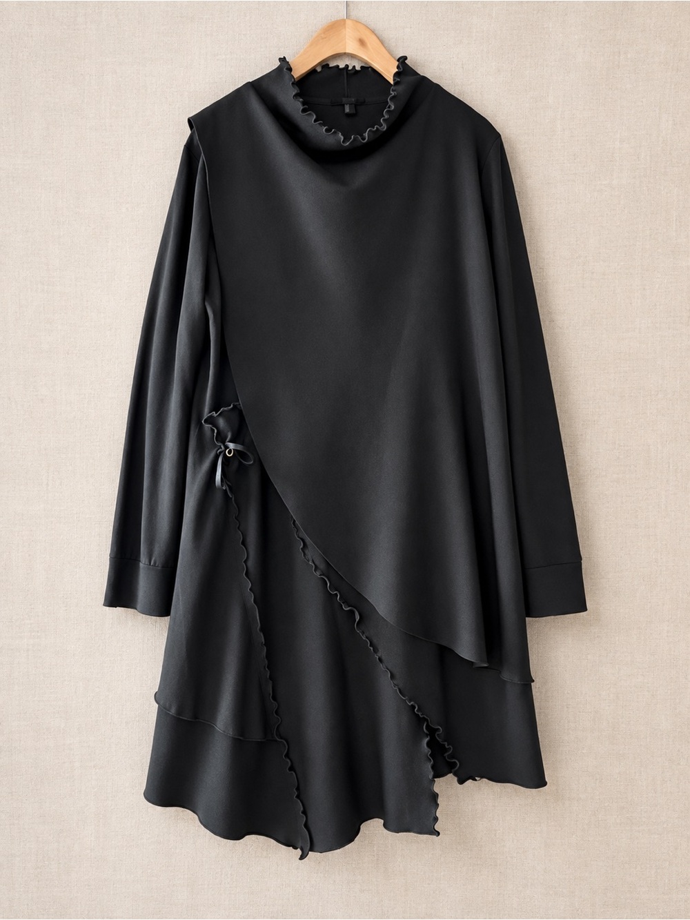 COS Forest Green Asymmetric Layered Wrap Dress Ruffle Edge L
